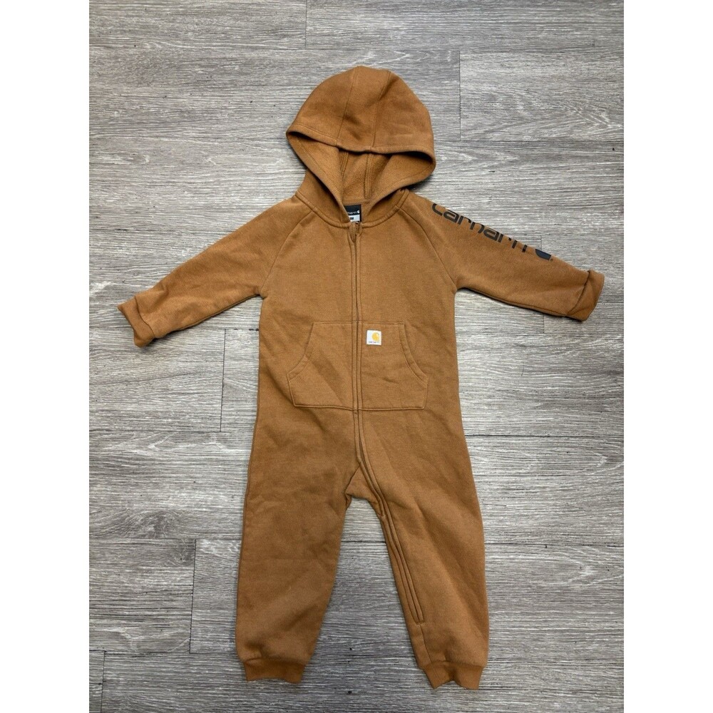 Carhartt Long Sleeve Hooded Fleece Coveralls Brown 18 Months Full Zip Toddler